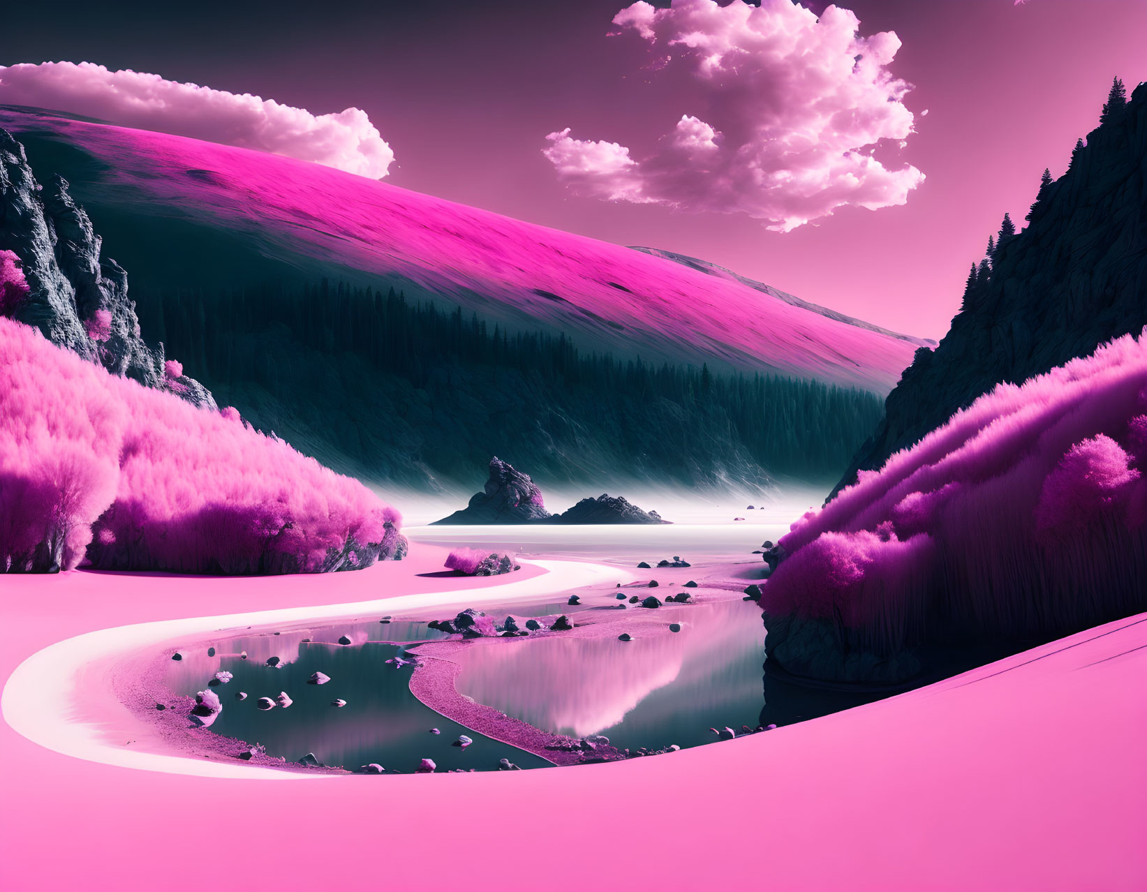 monochrome pink landscape