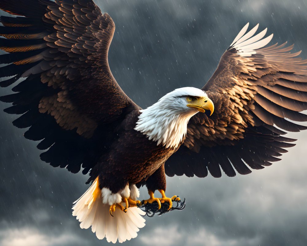 eagle flying in rainy sky