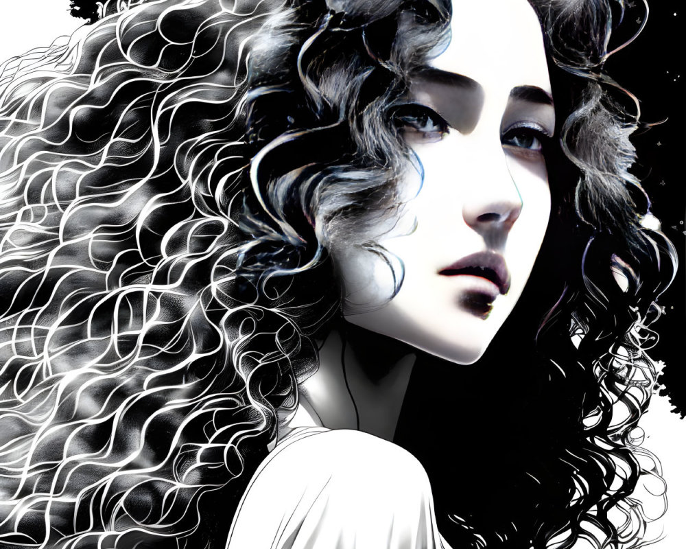 A beautiful girl wavy hair, dreamy background in edward gorey, 3D, Yoji Shinkawa black and white sketch art 8K