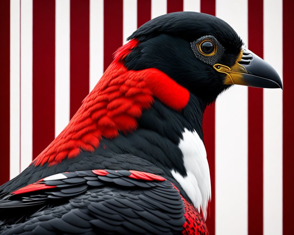 Red white and black bird