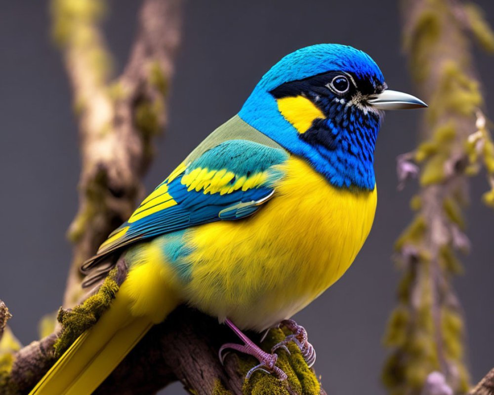 yellow and blue bird sitting on branch