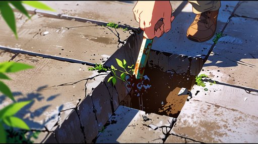 Anime A Man Breaking Through Concrete Showing The Crack It Cre