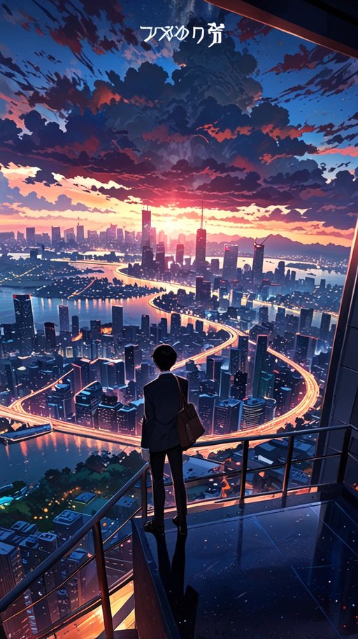 Anime A Vast Futuristic Cityscape Illuminated By Vibrant Neon