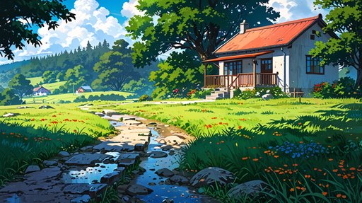 Anime Landscape Of A Serene Countryside Scene During