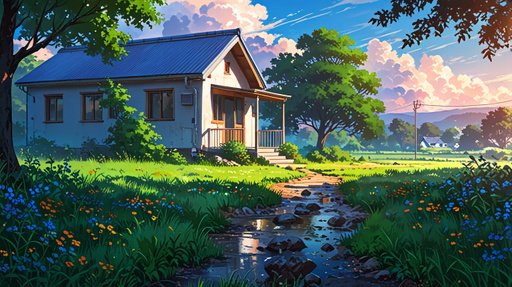 Anime Landscape Of A Serene Countryside Scene During