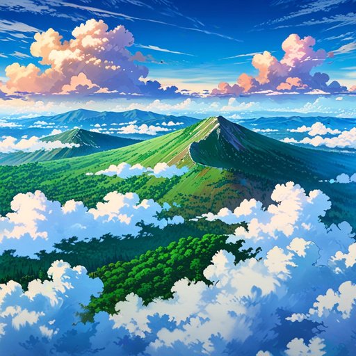 Anime Vast Cloudy Sky With High Altitude Mountain