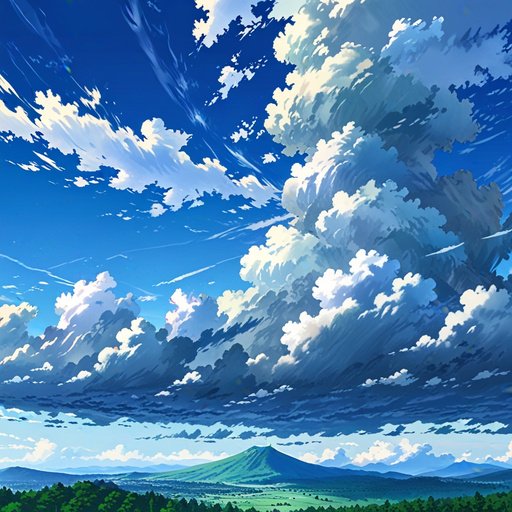 Anime Vast Cloudy Sky With High Altitude Mountain