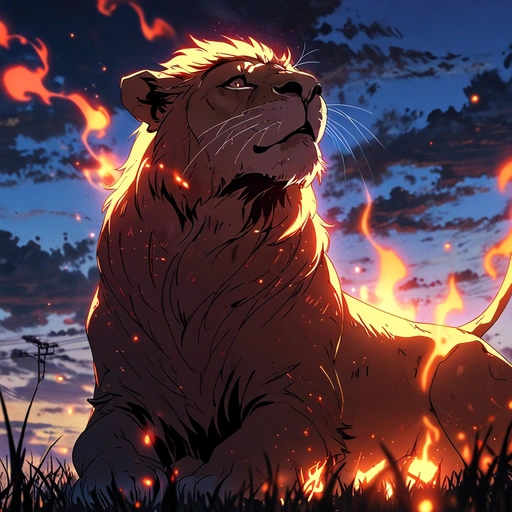 Anime Lion With Fire