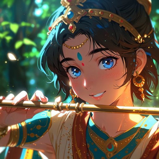 Anime Lord Krishna Having Cute Smile With Is Flute