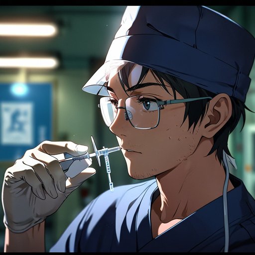 Anime Male Anesthetist With Spectacles Holding Propfol Syringe