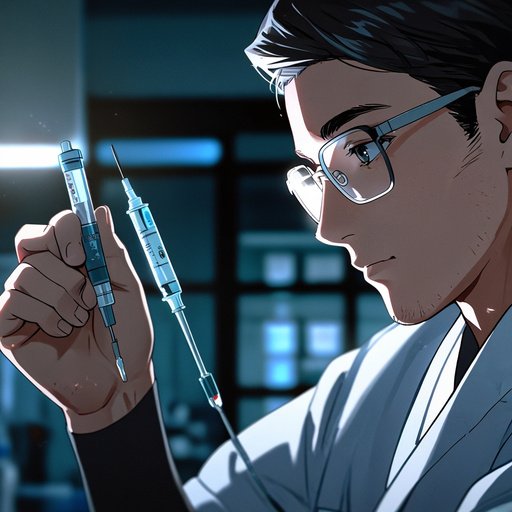 Anime Male Anesthetist With Spectacles Holding Propfol Syringe