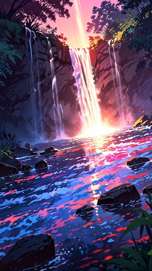 Anime The Waterfall Flows Serenely Against A Backdrop Of Twili