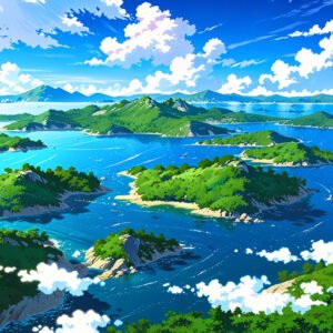 Anime Vast Land Of Lakes And Islands Lakes Shine From The Suns