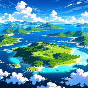 Anime Vast Land Of Lakes And Islands Lakes Shine From The Suns