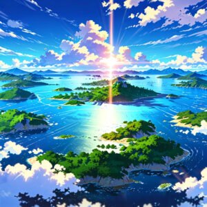 Anime Vast Land Of Lakes And Islands Lakes Shine From The Suns