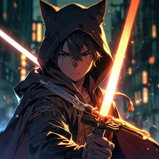 Anime A Man With A Halfopen Hood With Cat Ears Stands With A M