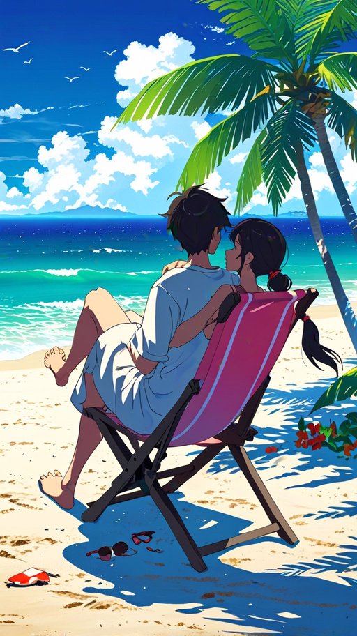 Anime Imagine A Romantic Beach Scene Featuring A Couple