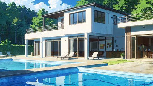 Anime Modern House White With Pool