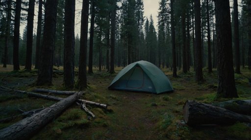 A Camping Tent In The Middle Of Nowhere In A F