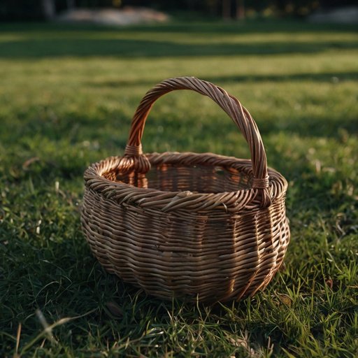 Cinematic Kino A Small Wicker Basket On The Green Grass