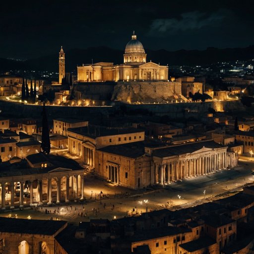 Achient Roman City Populated At Night