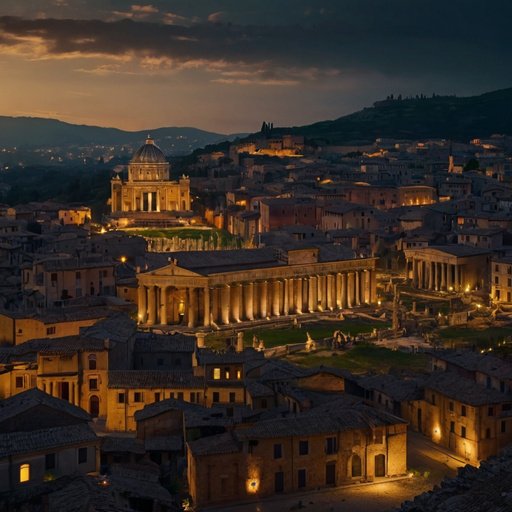 Achient Roman City Populated At Night