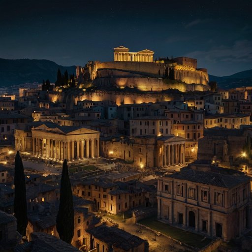 Achient Roman City Populated At Night