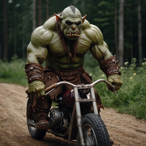 Brutal Orc On A Wooden Bike