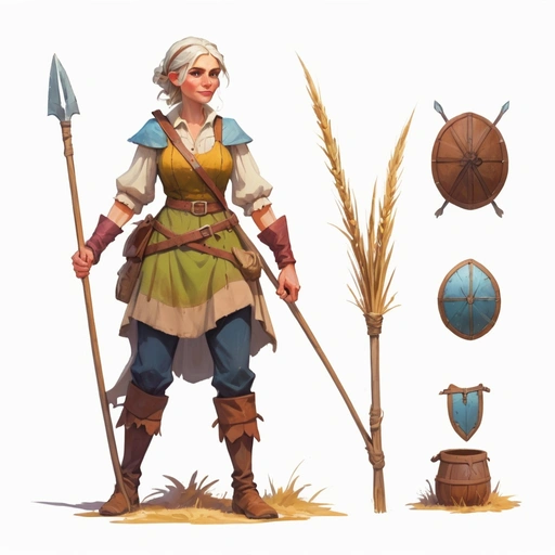 Concept Art A Poor Adult Woman Farmer Wearing Farming Clothes