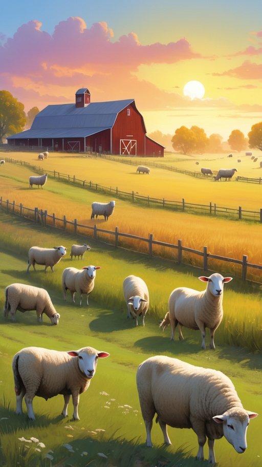 Concept Art A Wide Shot Of A Peaceful Farm At Dawn Where The S