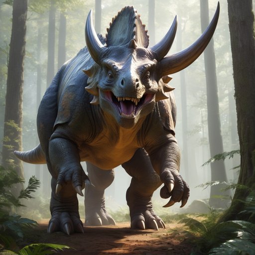 Concept Art Triceratops Con Hacha En Un Bosque Frondose