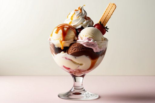 A Clear Curvaceous Sundae Glass Filled To The Brim Wit