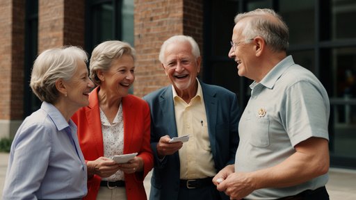 A Group Of Canadian Seniors Chatting Outside A State P