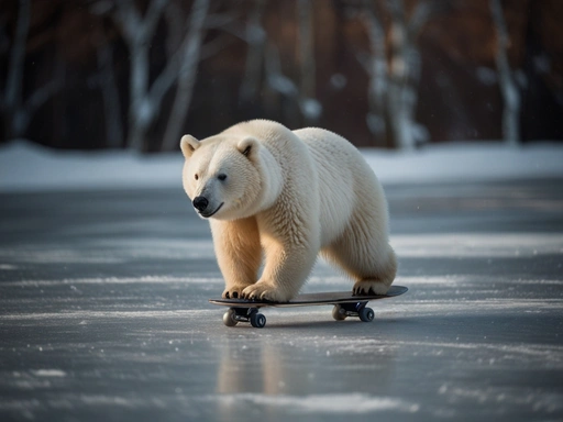 A Little White Bear Ice Skating