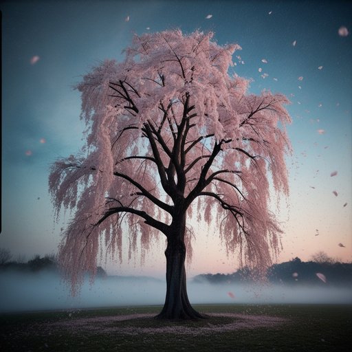 A Majestic Slowly Shedding Cherry Blossom Tree Stands