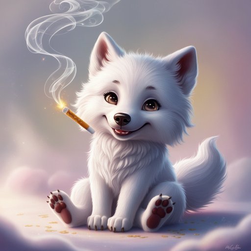 A Playful White Wolf Its Fur Fluffy And Snowlike Sits