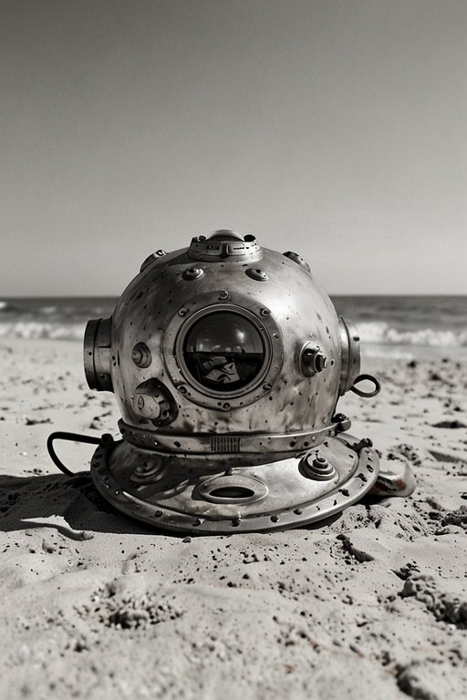 An Old Diving Helmet On The Beach