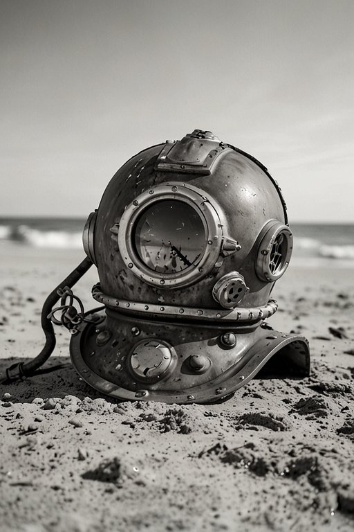 An Old Diving Helmet On The Beach