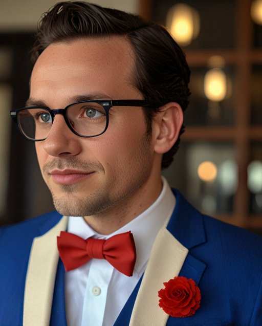 Bright Blue Suit With White Shirt And Red Bowtie