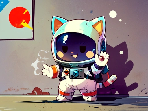 Charismatic Cartoon Cat Wearing An Astronaut Clothes T