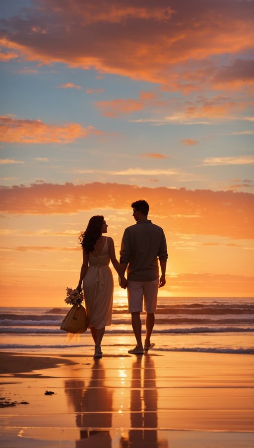 Couples In Sunset At Beach