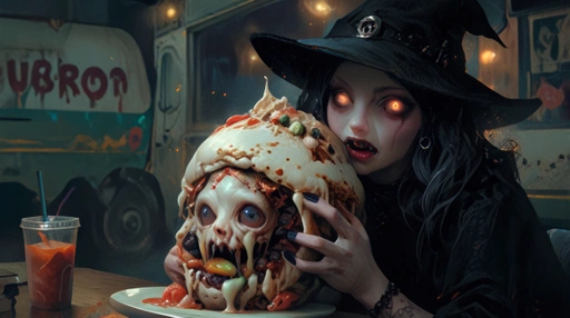 Epically Gross Burrito Served By A Witch In A Haunted