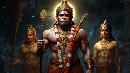 Lord Hanuman Seeking Blessing From Lord Ram And Sita A