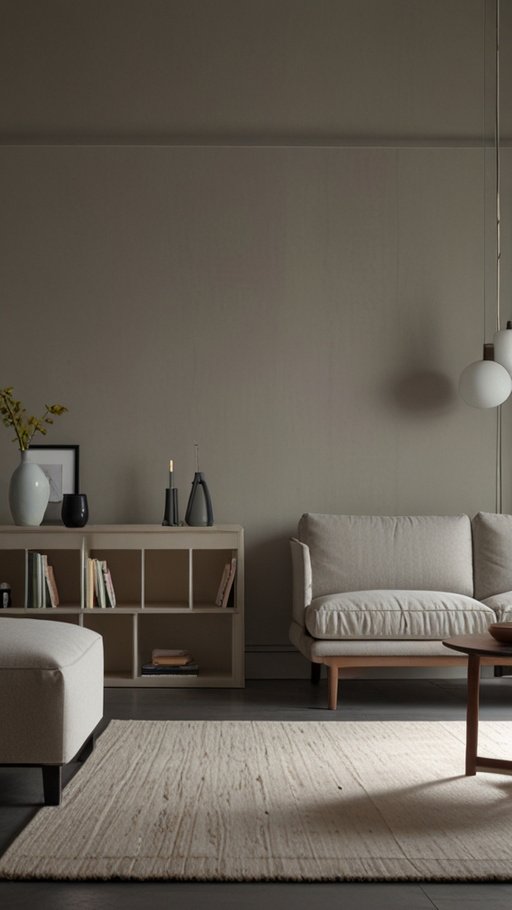 Minimal Light Grey And Ecru Living Room