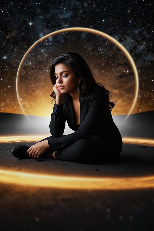 Sad Beautiful Latina Woman Sitting Within A Black Hole