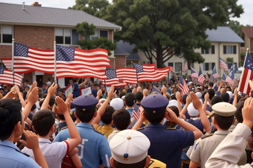 Seeing The Flag Waving Residents Stop Momentarily And