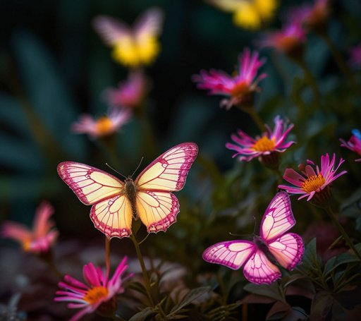 A Delicate Butterfly With Wings Outlined In Neon Pink