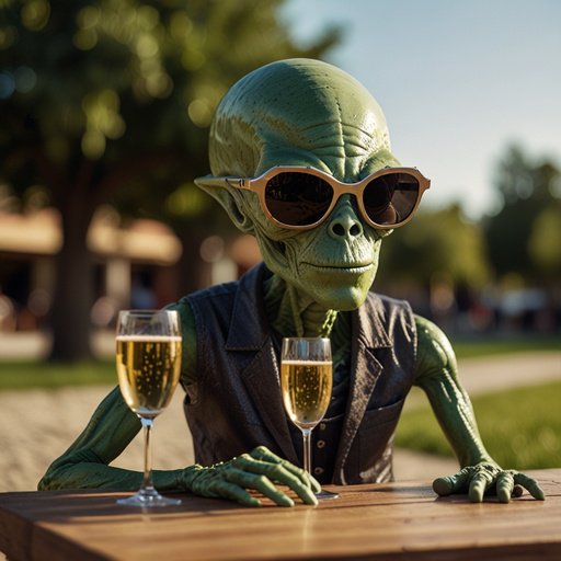 A Friendly Alien Wearing Sunglasses Drinking Brut Spar