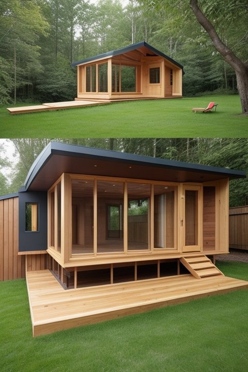 Hexagonal Playground House Made Of Wood Stands On The