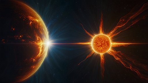 Sun At The Left Throws Solar Plasma To The Earth At Th